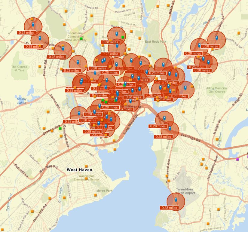 Site Selection & Acquisition - New Haven Liquor Stores and Schools Map